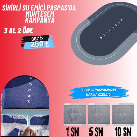 Sihirli Su Emici Kaydırmaz Banyo Paspası 3 Adet 259 TL