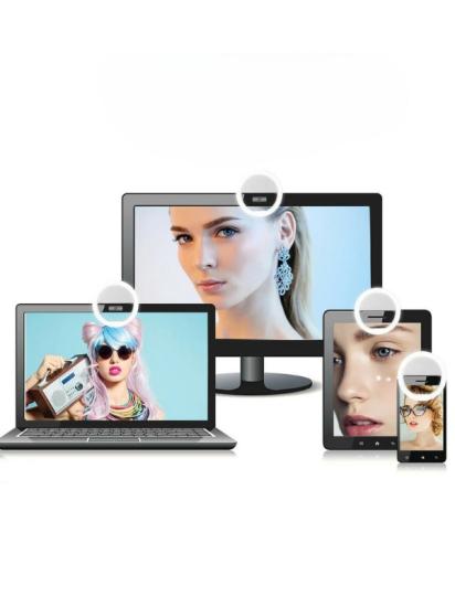 Şarjlı Led Selfie Işığı Led Ring Light Halka Telefon Işığı 36 Led 3 Kademeli- Klipsli 